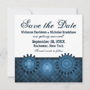 Steampunk Gears Save the Date einladen, Blau Einladung