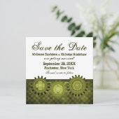Steampunk Gears Save the Date einladen, grün Einladung (Stehend Vorderseite)