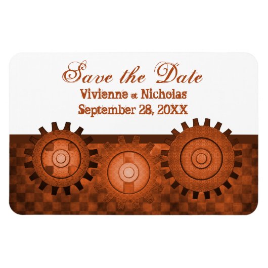 Steampunk Gears Save the Date Flexi Magnet, Orange Magnet (Horizontal)