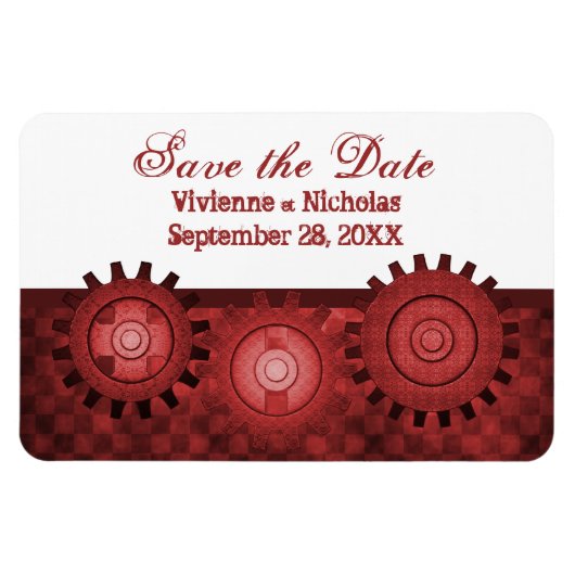 Steampunk Gears Save the Date Flexi Magnet, rot Magnet (Horizontal)