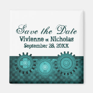 Steampunk Gears Save the Date Magnet, Aquamarin Magnet