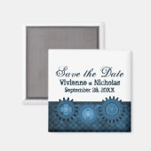 Steampunk Gears Save the Date Magnet, Blue Magnet (Vorderseite/Rückseite)