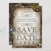 Steampunk Gears Save the Date Viktorianisch (Vorne/Hinten)