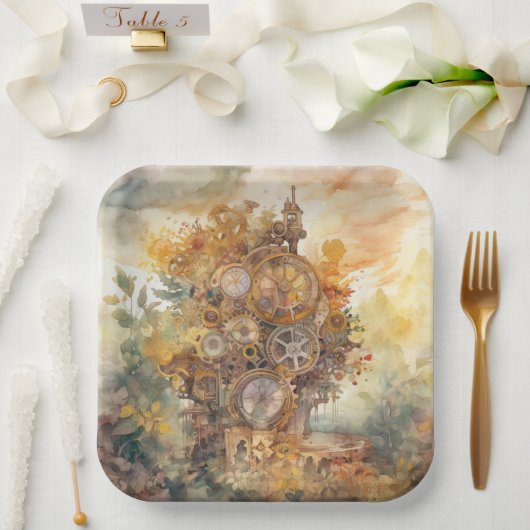 Steampunk Gears Tower Paper Plate Pappteller (Hochzeit)