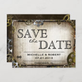 Steampunk Gears Viktorianisch Save the Date PostCa Ankündigungspostkarte (Vorne/Hinten)