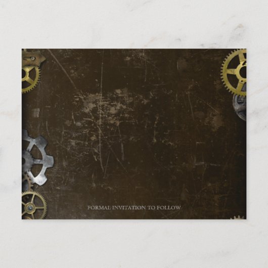 Steampunk Gears Viktorianisch Save the Date PostCa Ankündigungspostkarte (Rückseite)