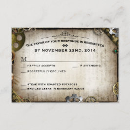 Steampunk Gears Viktorianische Hochzeitsreaktion RSVP Karte