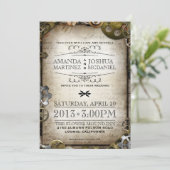 Steampunk Gears Vintage Viktorianische Hochzeitsre Einladung (Stehend Vorderseite)