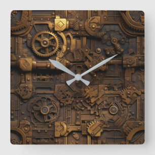 Steampunk Gears Wall Clock Quadratische Wanduhr