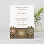 Steampunk Gears Wedding Invite, Brown Einladung (Stehend Vorderseite)