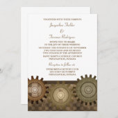 Steampunk Gears Wedding Invite, Brown Einladung (Vorne/Hinten)
