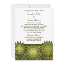 Steampunk Gears Wedding Invite, Green