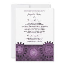 Steampunk Gears Wedding Invite, Lila