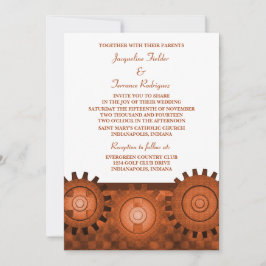 Steampunk Gears Wedding Invite, Orange Einladung