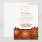 Steampunk Gears Wedding Invite, Orange Einladung (Vorne/Hinten)