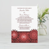 Steampunk Gears Wedding Invite, Red Einladung (Stehend Vorderseite)
