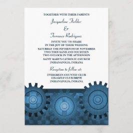 Steampunk Gears Wedite Einladung, blau Einladung