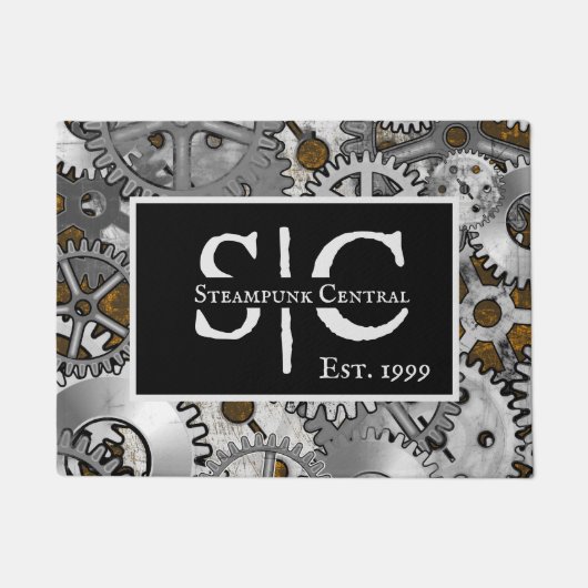 Steampunk Gearwork Silver Grunge Brown Burnout Fußmatte (Vorderseite)