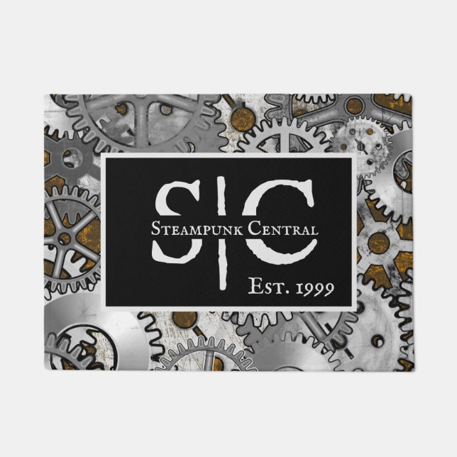 Steampunk Gearwork Silver Grunge Brown Burnout Fußmatte (Vorderseite)