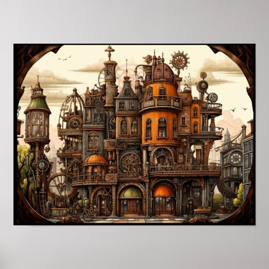 Steampunk-Gebäude-Poster Poster (Vorne)