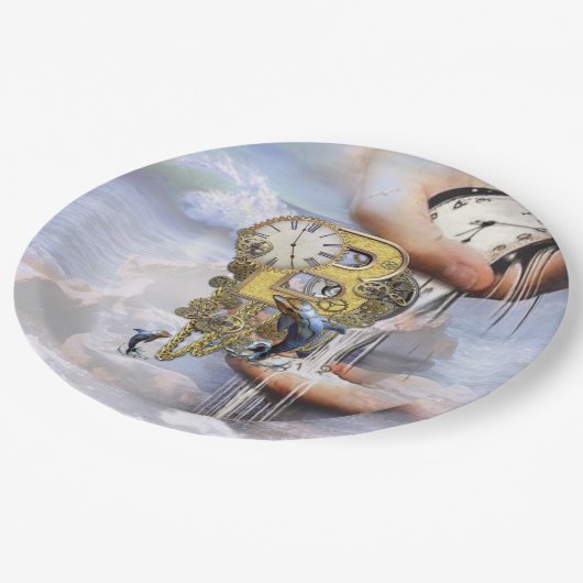 Steampunk-Geburtstagsbrief B Pappteller (Schrägansicht)