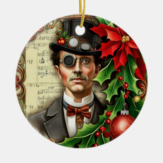 Steampunk Gentleman Christmas Keramik Ornament (Vorne)