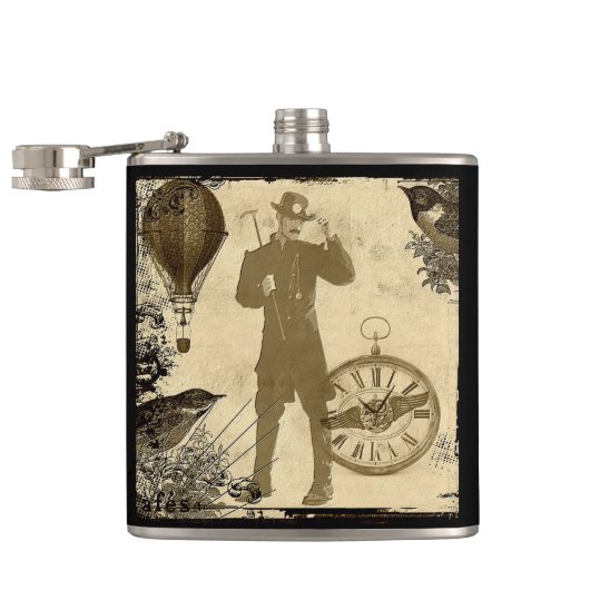 Steampunk Gentleman Collage Hip Flask Flachmann (Geöffnet)