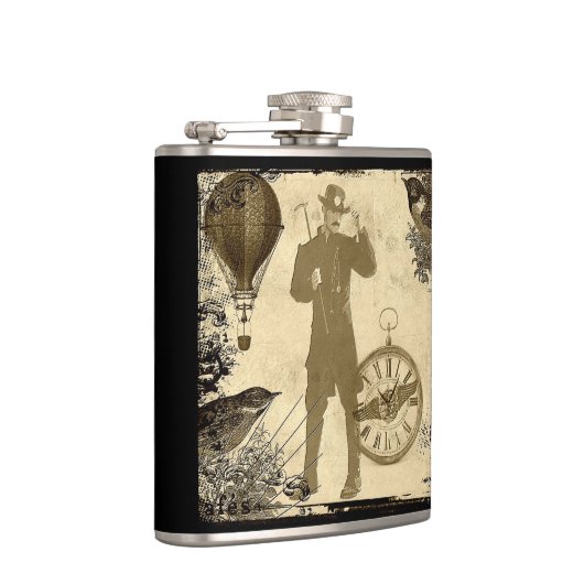 Steampunk Gentleman Collage Hip Flask Flachmann (Rechts)