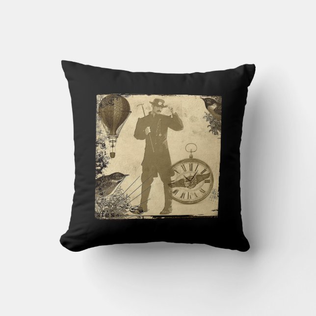 Steampunk Gentleman Collage Throw Pillow Kissen (Vorderseite)
