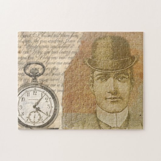 Steampunk Gentleman Pocket Watch Bowler Hat Puzzle (Horizontal)