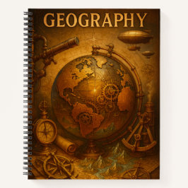Steampunk Geography. Vintage Globe, Compass & Map Notizblock