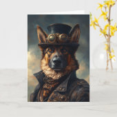 Steampunk German Shepherd Dog in Top Hat Karte (Gelbe Blume)