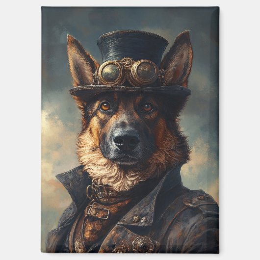 Steampunk German Shepherd Dog in Top Hat Magnet (Vorderseite)