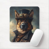 Steampunk German Shepherd Dog in Top Hat Mousepad (Mit Mouse)