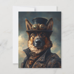 Steampunk German Shepherd Dog in Top Hat Postkarte