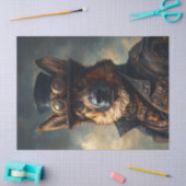 Steampunk German Shepherd Dog in Top Hat Seidenpapier (Basteln)