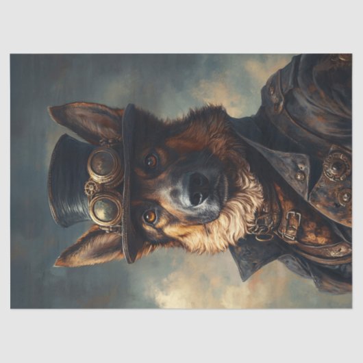 Steampunk German Shepherd Dog in Top Hat Seidenpapier (Vorderseite)