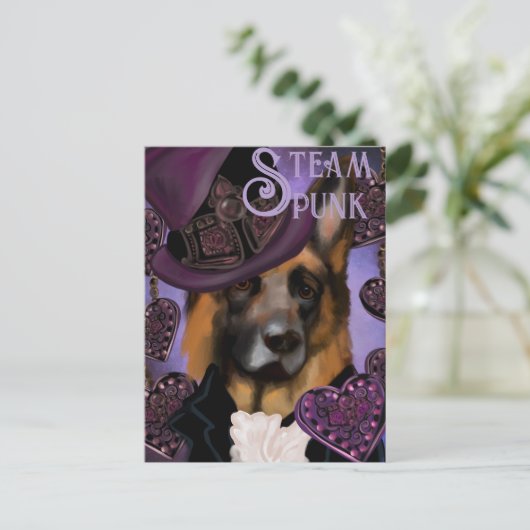 Steampunk German Shepherd Postkarte (Stehend Vorderseite)