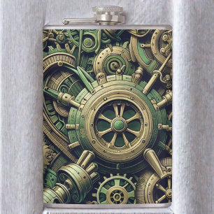 Steampunk Gewerke für grüne Mechanik Flachmann