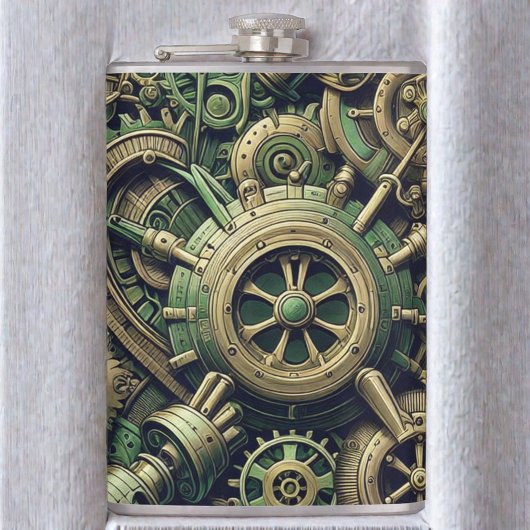 Steampunk Gewerke für grüne Mechanik Flachmann