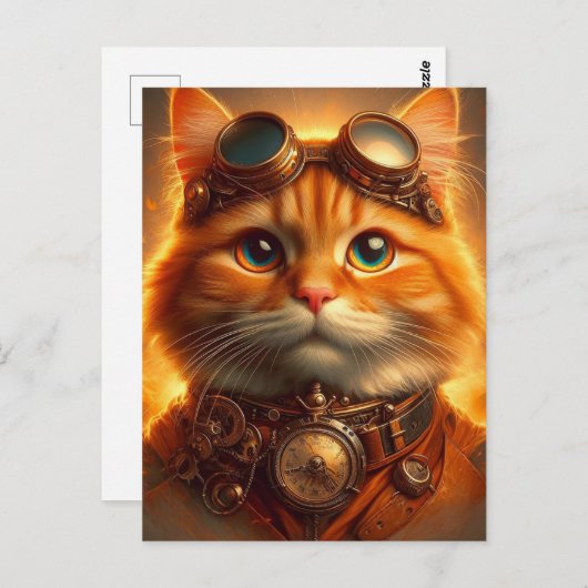 Steampunk Ginger Cat Postkarte (Vorne/Hinten)