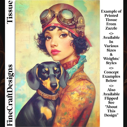 Steampunk Girl & Dackel Dog DH6LF Decoupage Seidenpapier