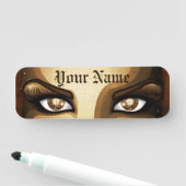 Steampunk Girl Eyes Buttons Namensschild (Beispiel)