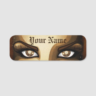 Steampunk Girl Eyes Buttons Namensschild