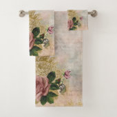 Steampunk Glam | Rosa und goldene Rose Rustikale F Badhandtuch Set (Insitu)