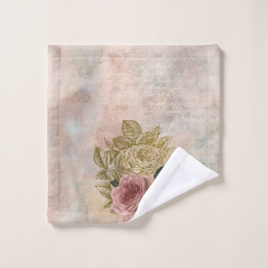 Steampunk Glam | Rosa und goldene Rose Rustikale F Badhandtuch Set (Waschlappen)