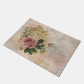 Steampunk Glam | Rosa und goldene Rose Rustikale F Fußmatte (Schrägansicht)
