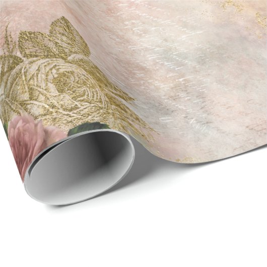 Steampunk Glam | Rosa und goldene Rose Rustikale F Geschenkpapier (Rolleneckpunkt)