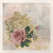 Steampunk Glam | Rosa und goldene Rose Rustikale F Glasuntersetzer (Vorderseite)