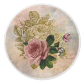Steampunk Glam | Rosa und goldene Rose Rustikale F Keramikknauf (Vorderseite)